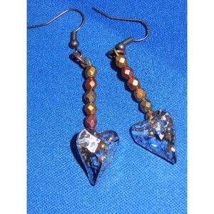 Golden glitz beaded Swarovski crystal gold foil heart earrings
